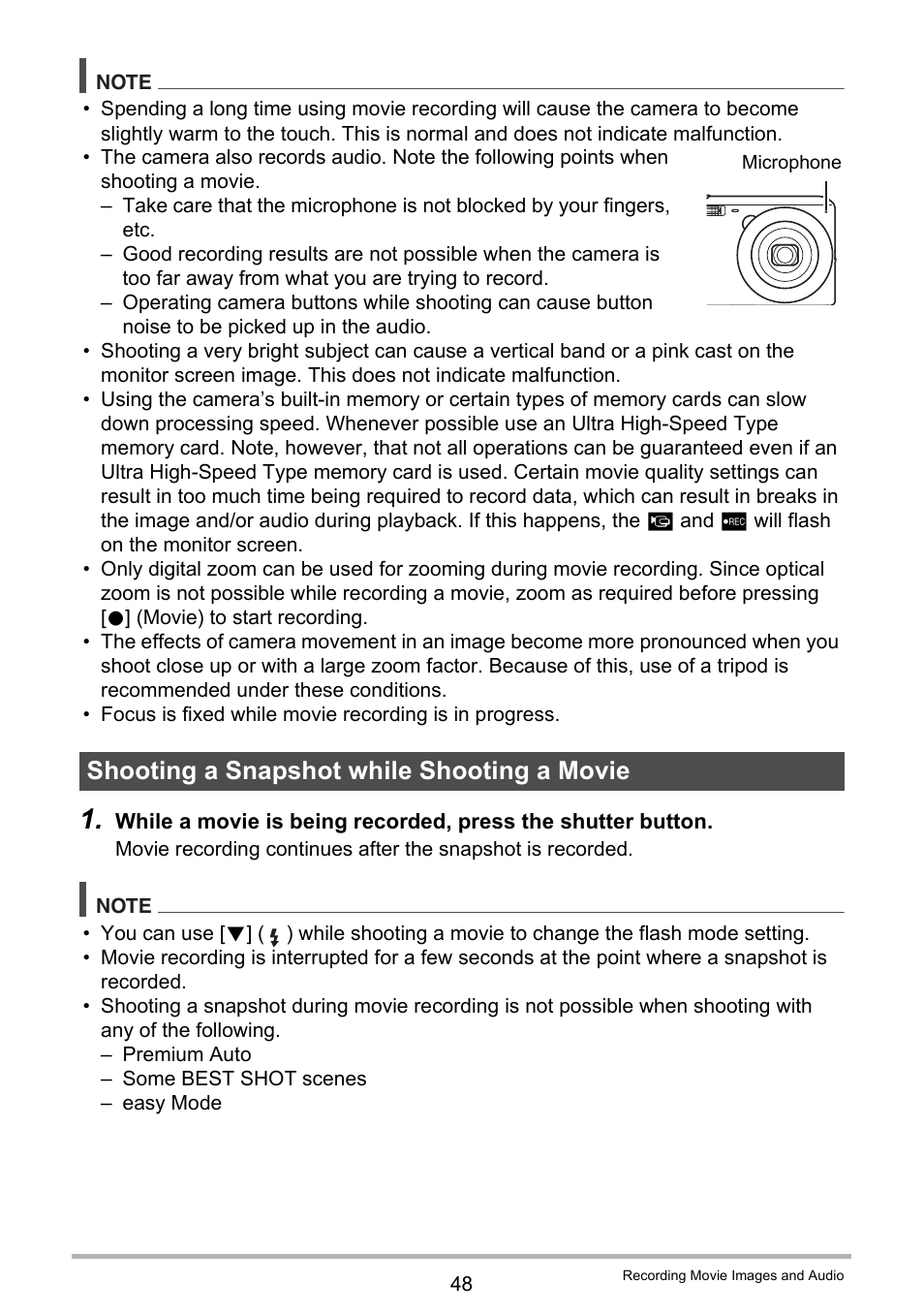 Shooting a snapshot while shooting a movie | Casio EX-Z690 User Manual | Page 48 / 138