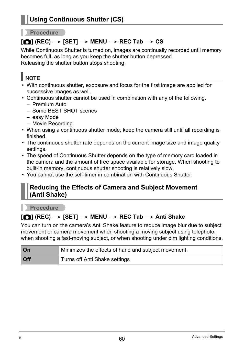Using continuous shutter (cs) | Casio EX-Z690 User Manual | Page 60 / 138