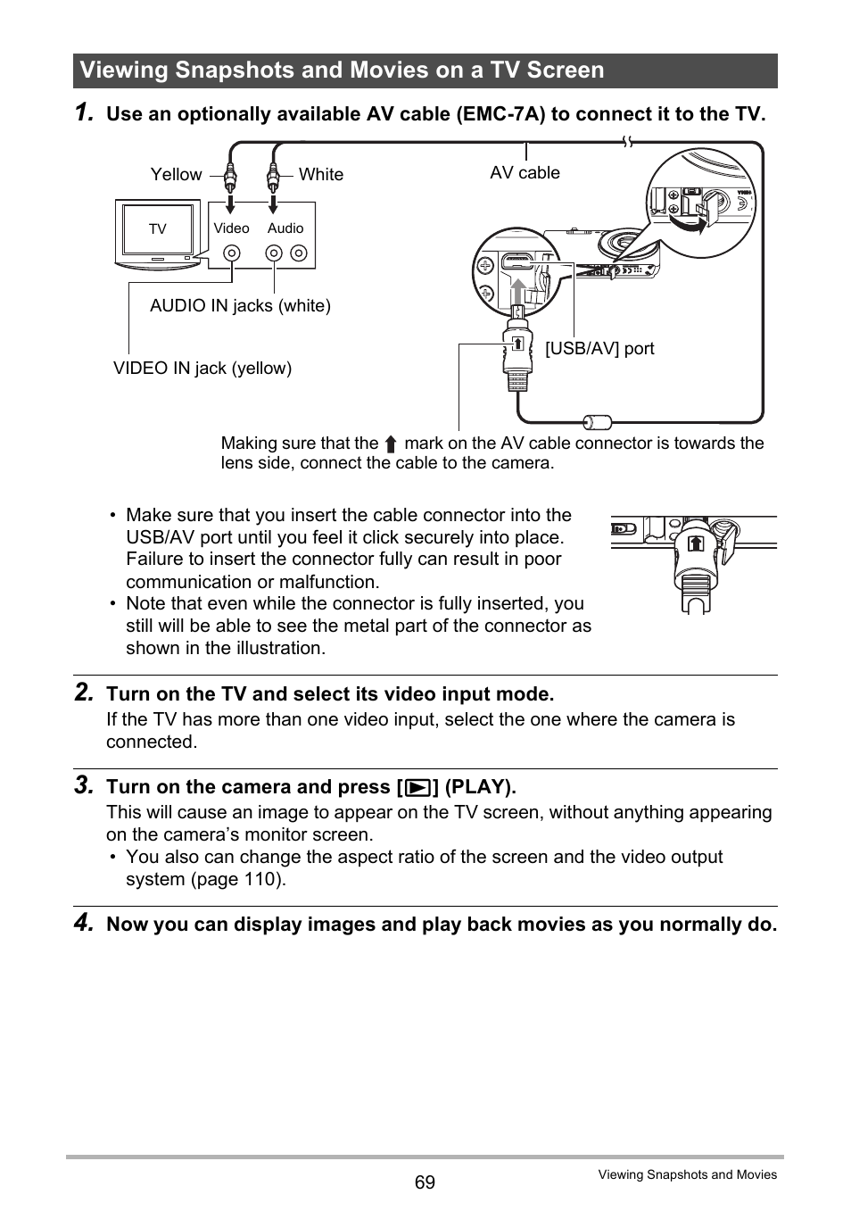Viewing snapshots and movies on a tv screen | Casio EX-Z690 User Manual | Page 69 / 138