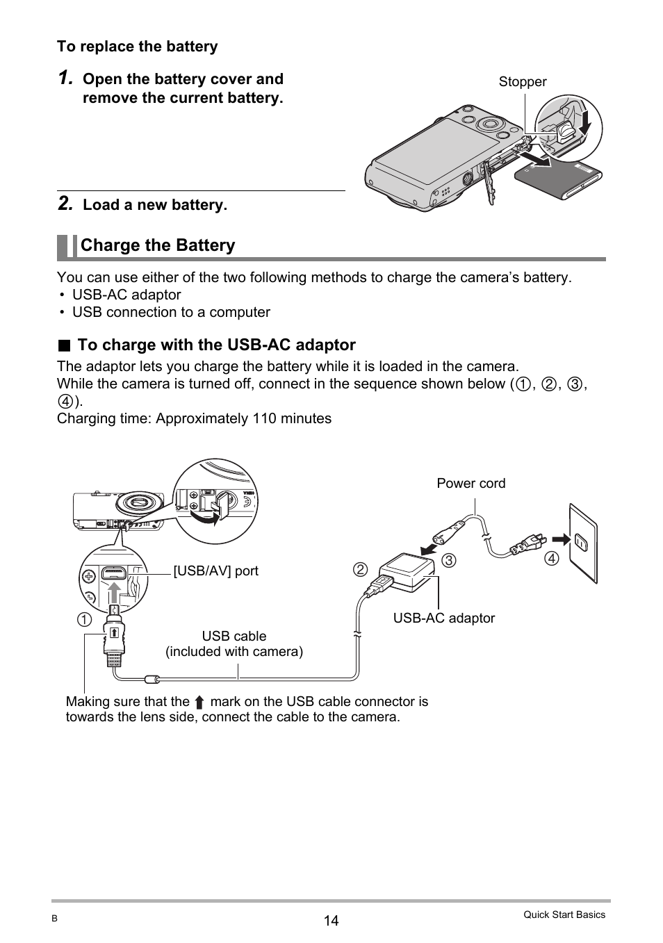 Charge the battery | Casio EX-Z790 User Manual | Page 14 / 130