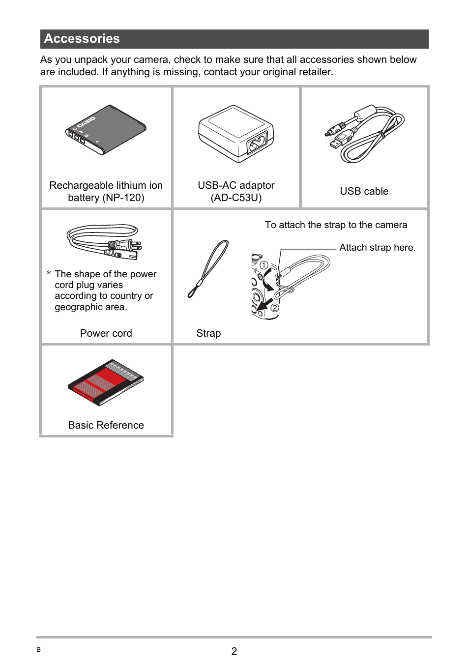 Accessories | Casio EX-Z790 User Manual | Page 2 / 130