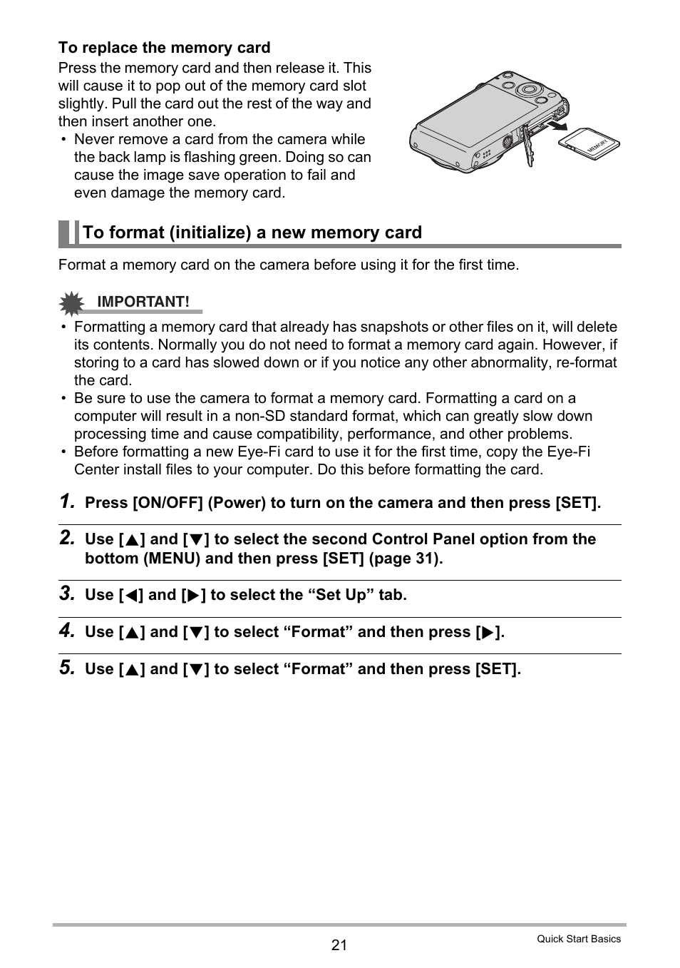 To format (initialize) a new memory card | Casio EX-Z790 User Manual | Page 21 / 130