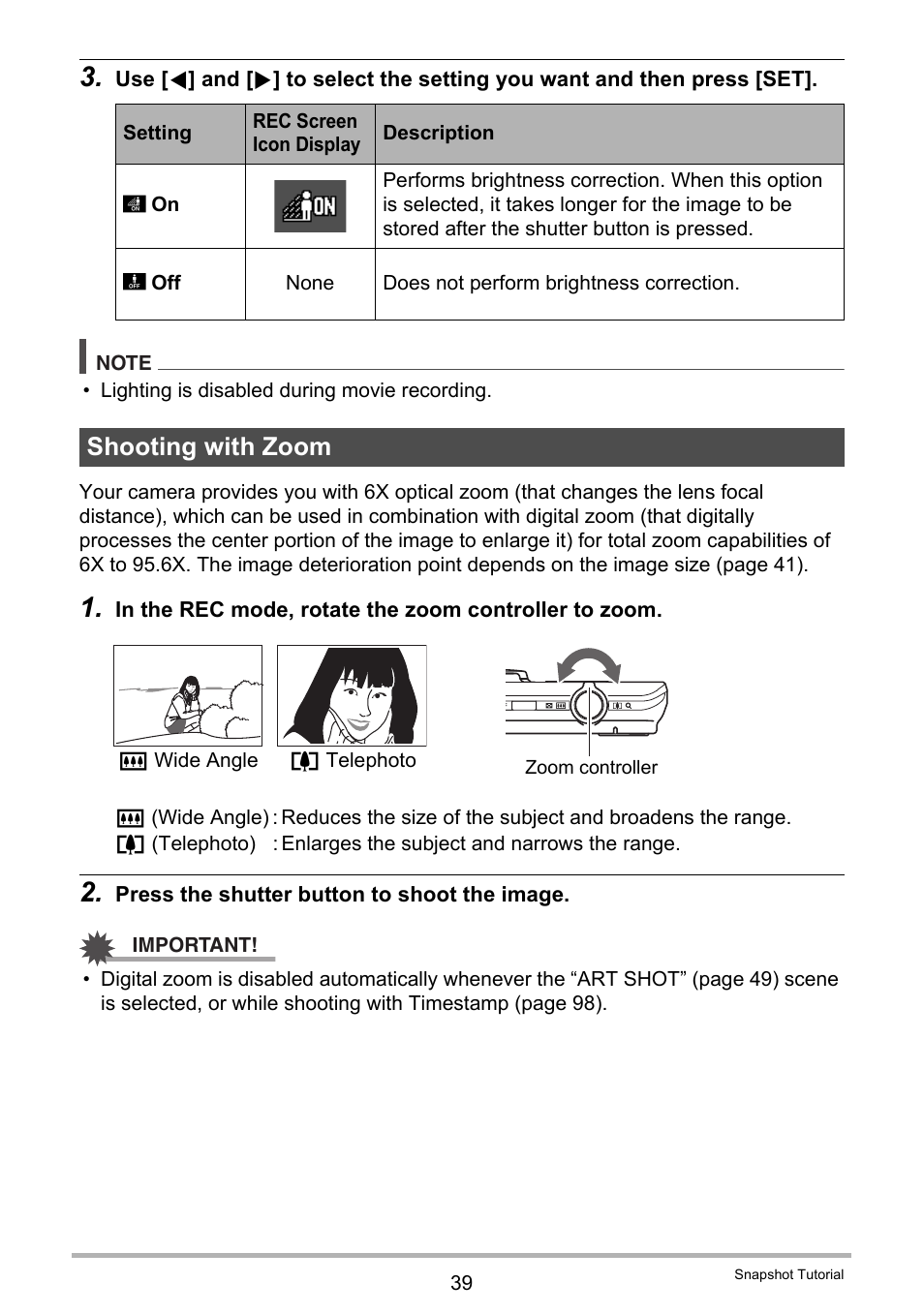 Shooting with zoom | Casio EX-Z790 User Manual | Page 39 / 130