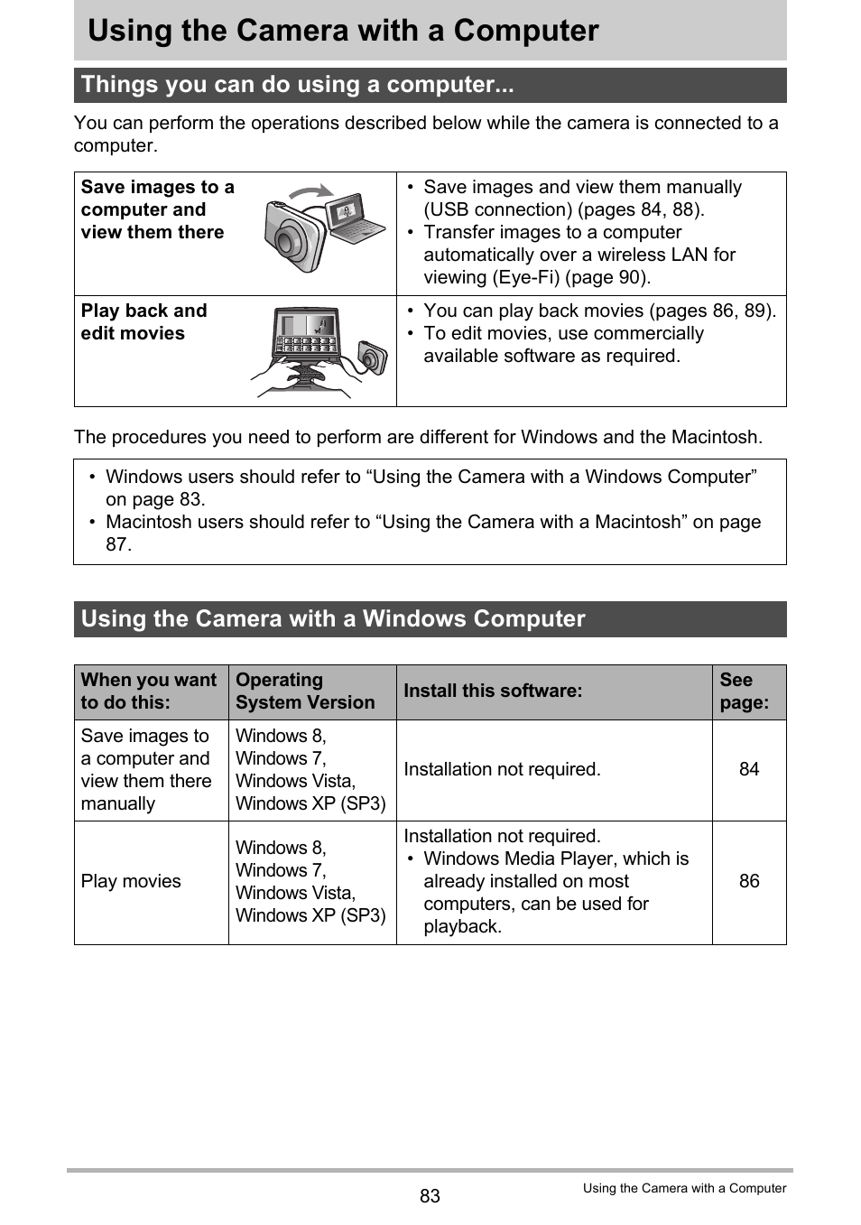 Using the camera with a computer, Things you can do using a computer, Using the camera with a windows computer | Casio EX-Z790 User Manual | Page 83 / 130