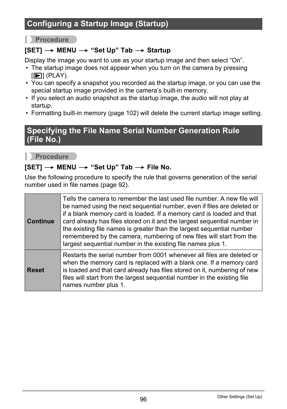 Configuring a startup image (startup) | Casio EX-Z790 User Manual | Page 96 / 130