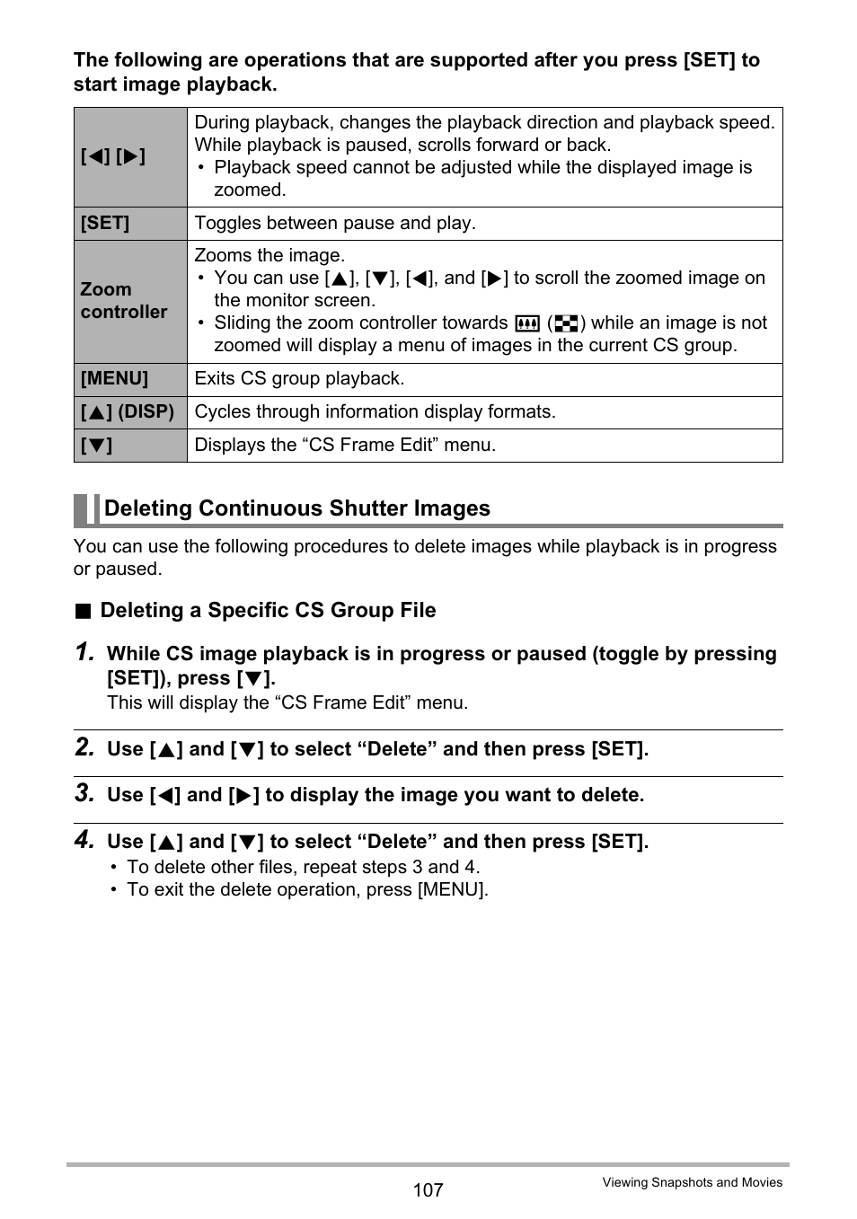 Deleting continuous shutter images | Casio EX-ZR300 User Manual | Page 107 / 197