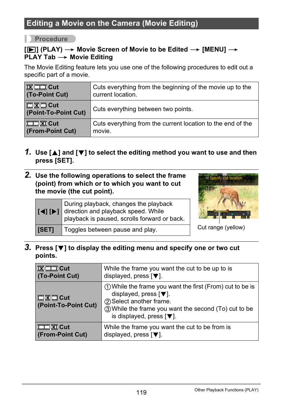 Editing a movie on the camera (movie editing) | Casio EX-ZR300 User Manual | Page 119 / 197
