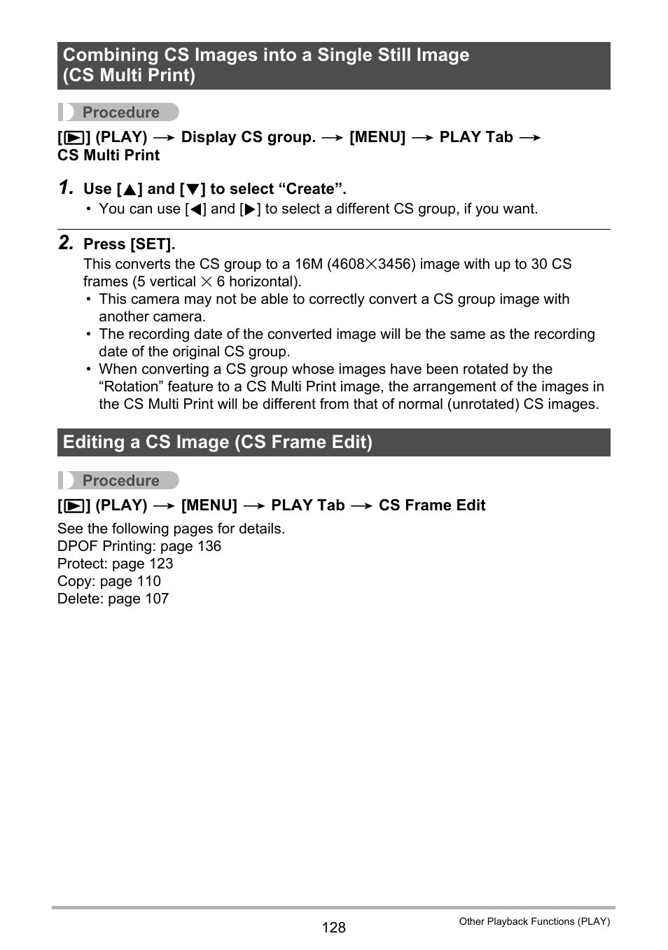 Editing a cs image (cs frame edit) | Casio EX-ZR300 User Manual | Page 128 / 197