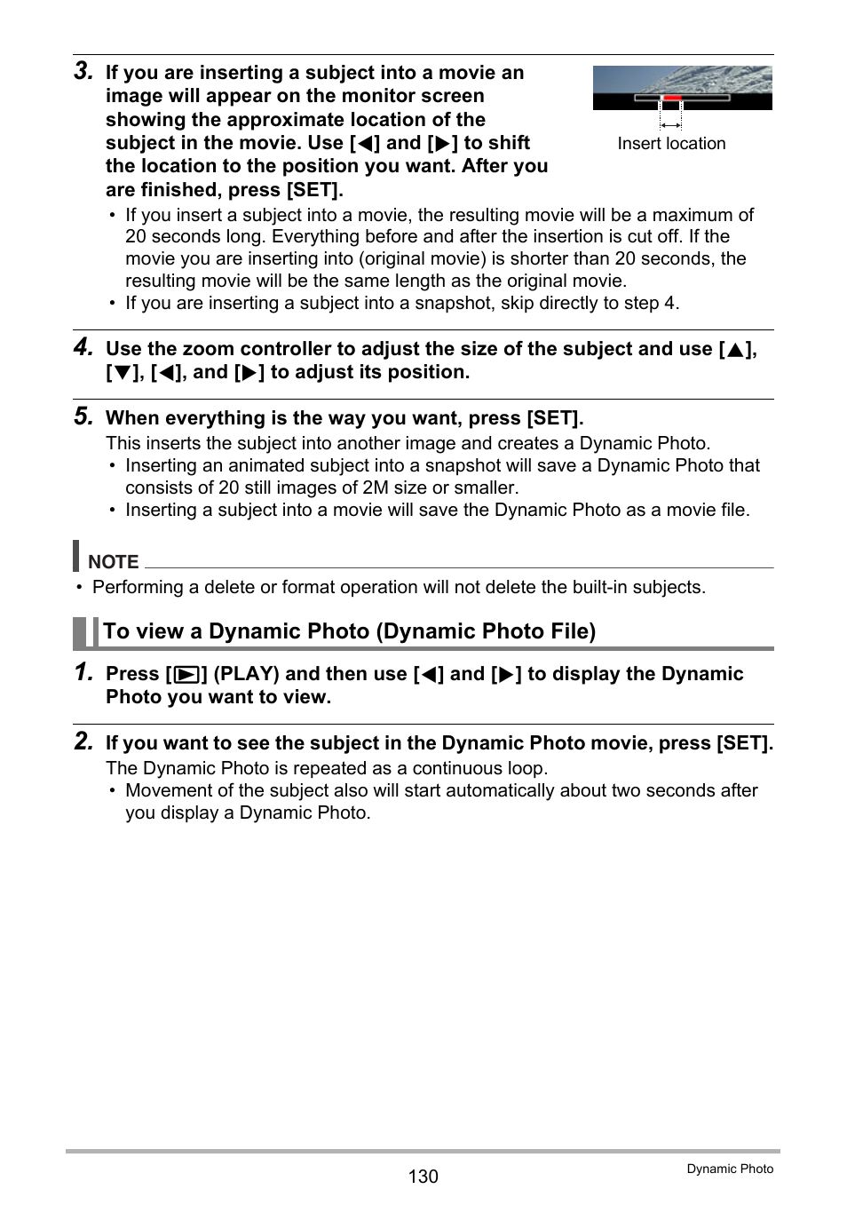 To view a dynamic photo (dynamic photo file) | Casio EX-ZR300 User Manual | Page 130 / 197
