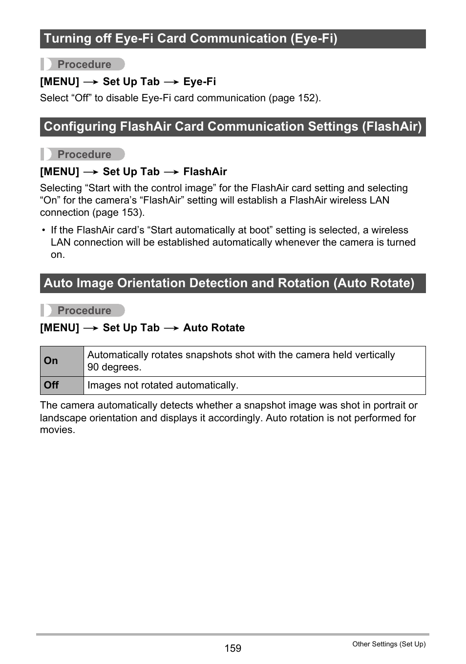 Turning off eye-fi card communication (eye-fi), Age 159 | Casio EX-ZR300 User Manual | Page 159 / 197