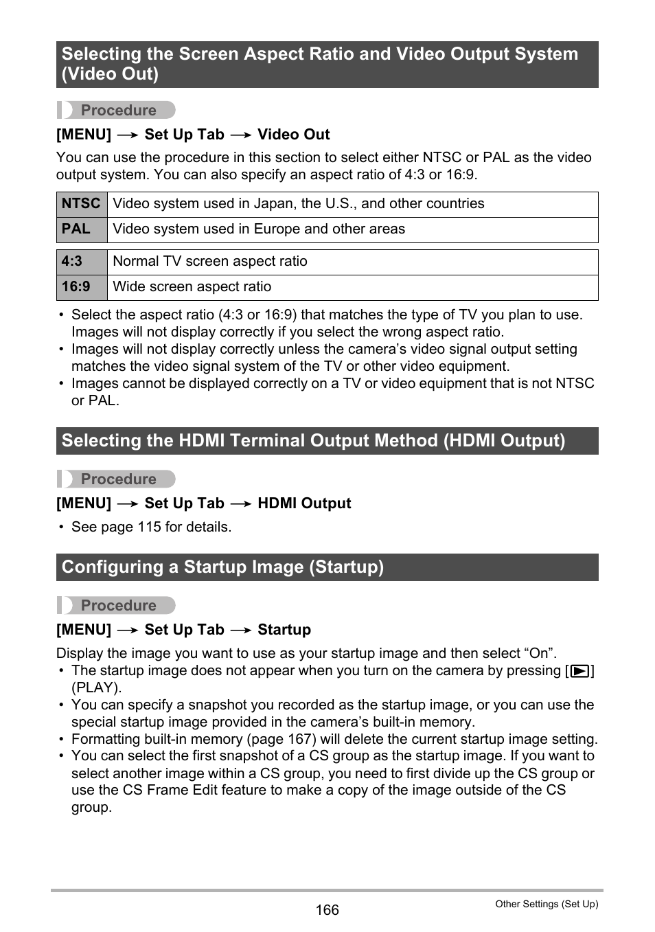 Configuring a startup image (startup) | Casio EX-ZR300 User Manual | Page 166 / 197