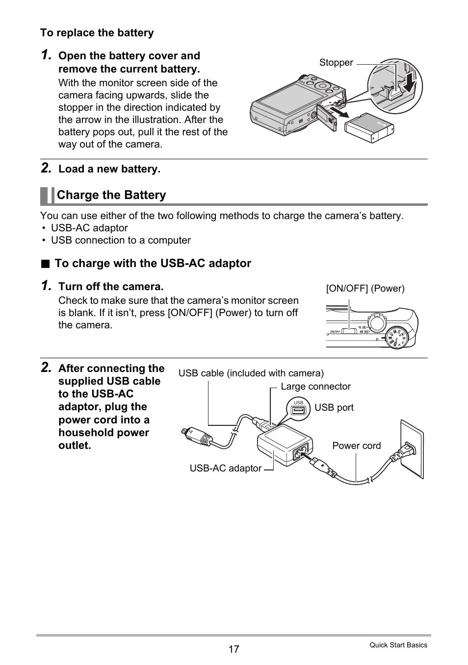 Charge the battery | Casio EX-ZR300 User Manual | Page 17 / 197