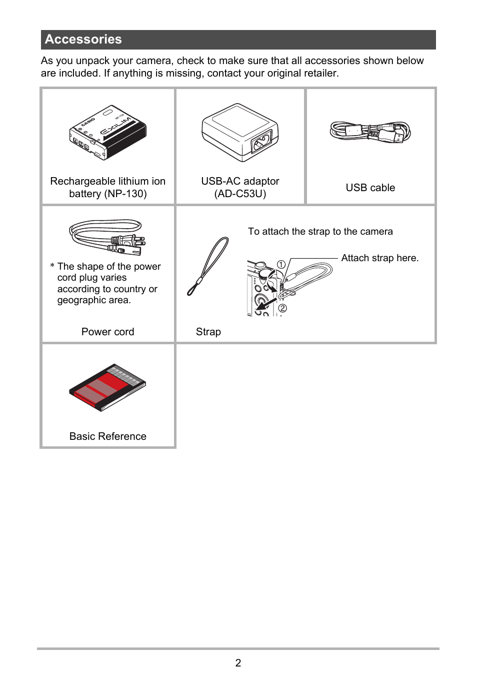 Accessories | Casio EX-ZR300 User Manual | Page 2 / 197
