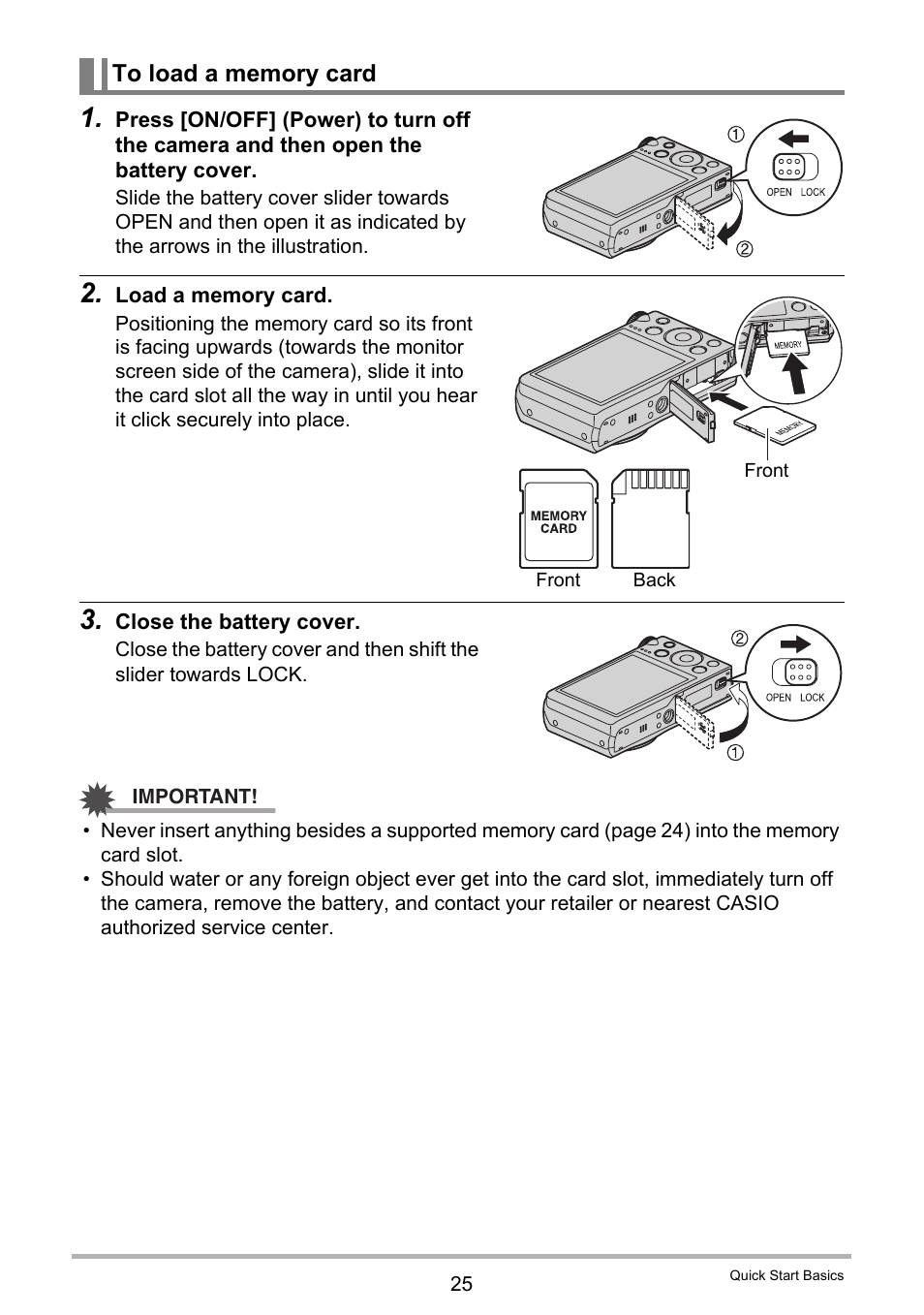To load a memory card | Casio EX-ZR300 User Manual | Page 25 / 197