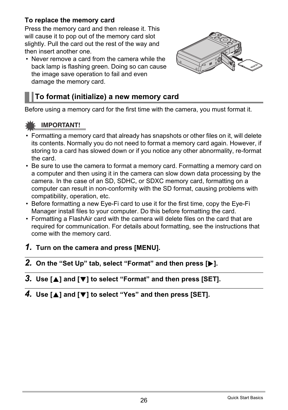 To format (initialize) a new memory card | Casio EX-ZR300 User Manual | Page 26 / 197