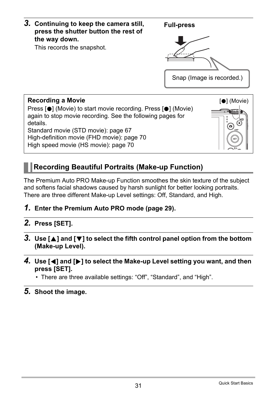 Recording beautiful portraits (make-up function) | Casio EX-ZR300 User Manual | Page 31 / 197