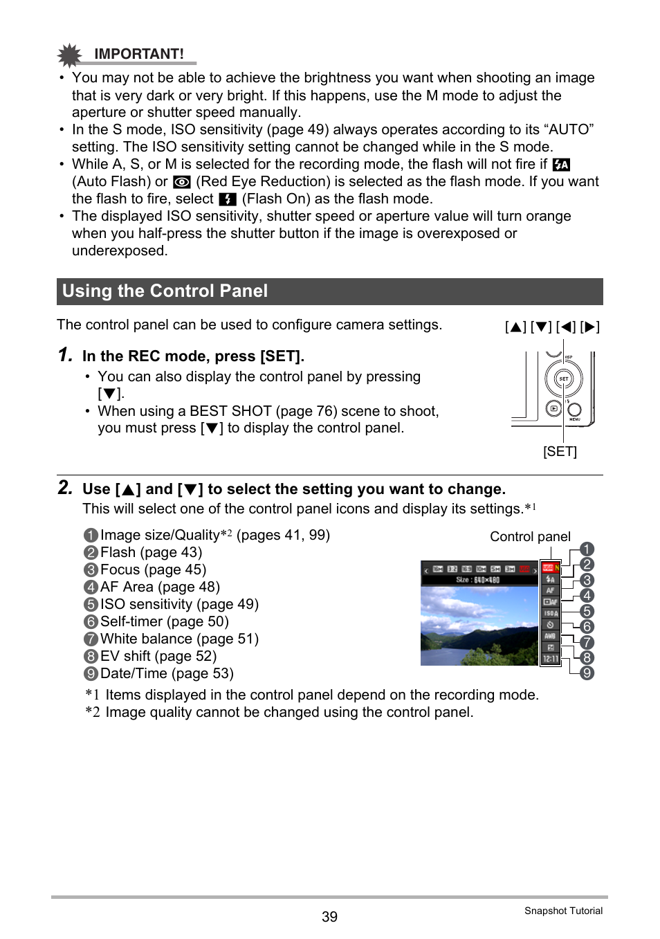 Using the control panel | Casio EX-ZR300 User Manual | Page 39 / 197