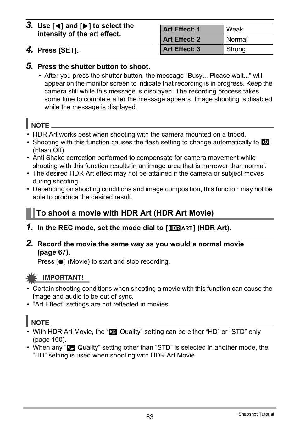 To shoot a movie with hdr art (hdr art movie) | Casio EX-ZR300 User Manual | Page 63 / 197