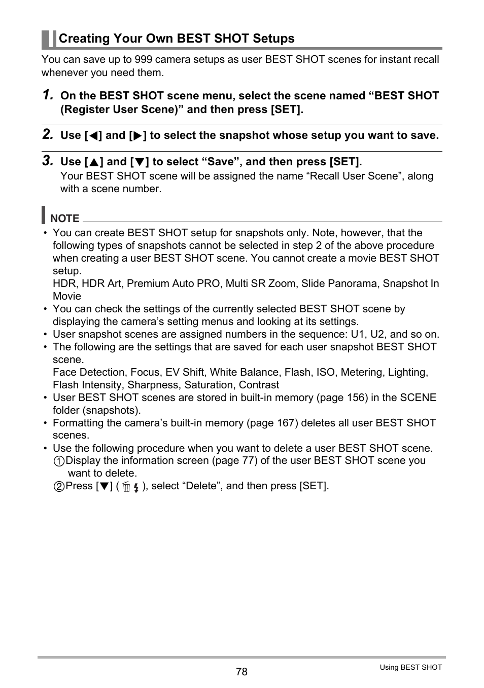 Creating your own best shot setups | Casio EX-ZR300 User Manual | Page 78 / 197