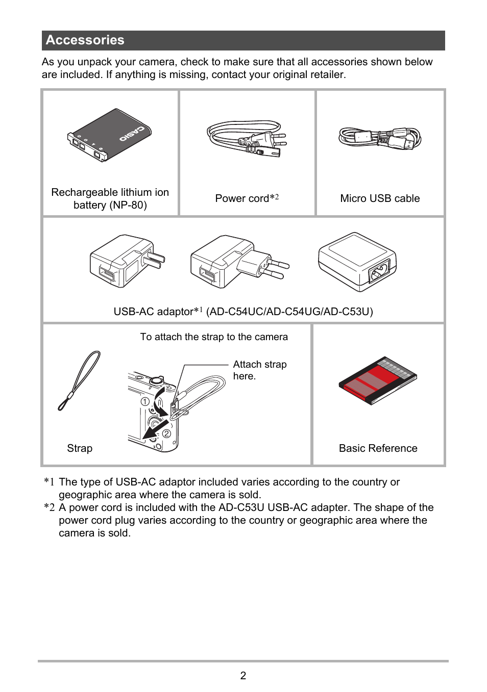 Accessories | Casio EX-ZS50 User Manual | Page 2 / 133