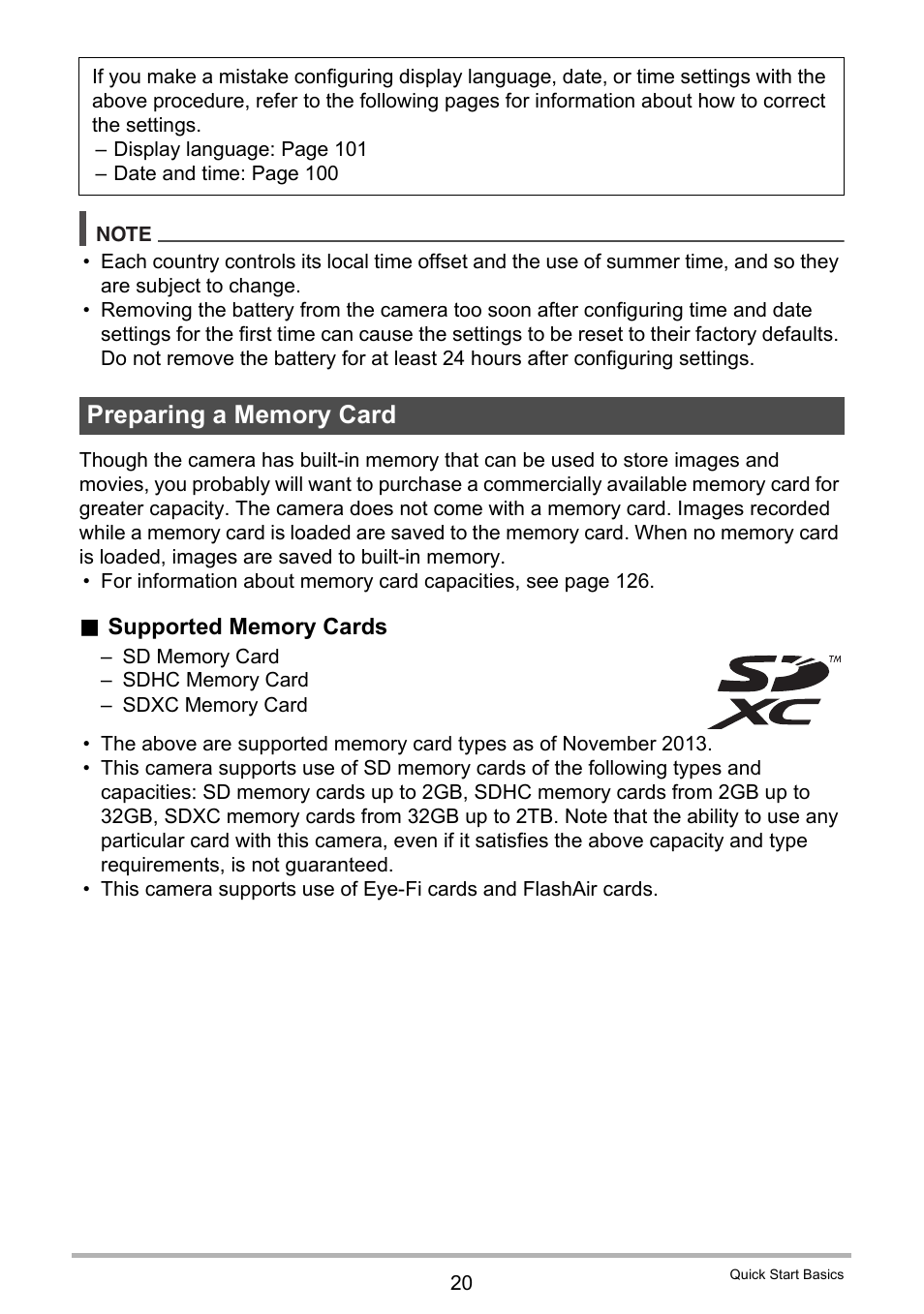 Preparing a memory card | Casio EX-ZS50 User Manual | Page 20 / 133