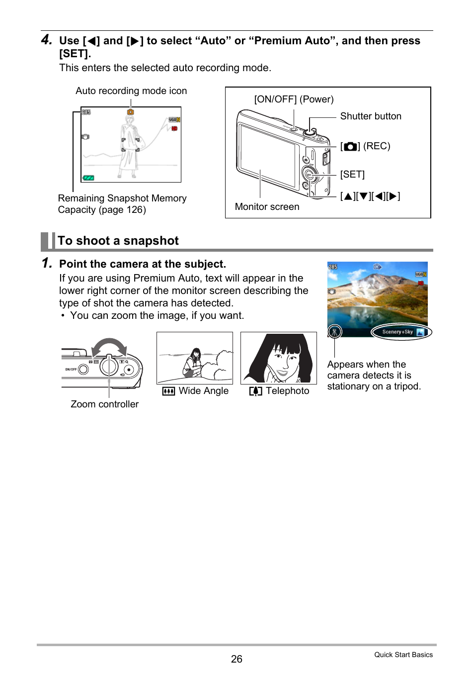 To shoot a snapshot | Casio EX-ZS50 User Manual | Page 26 / 133