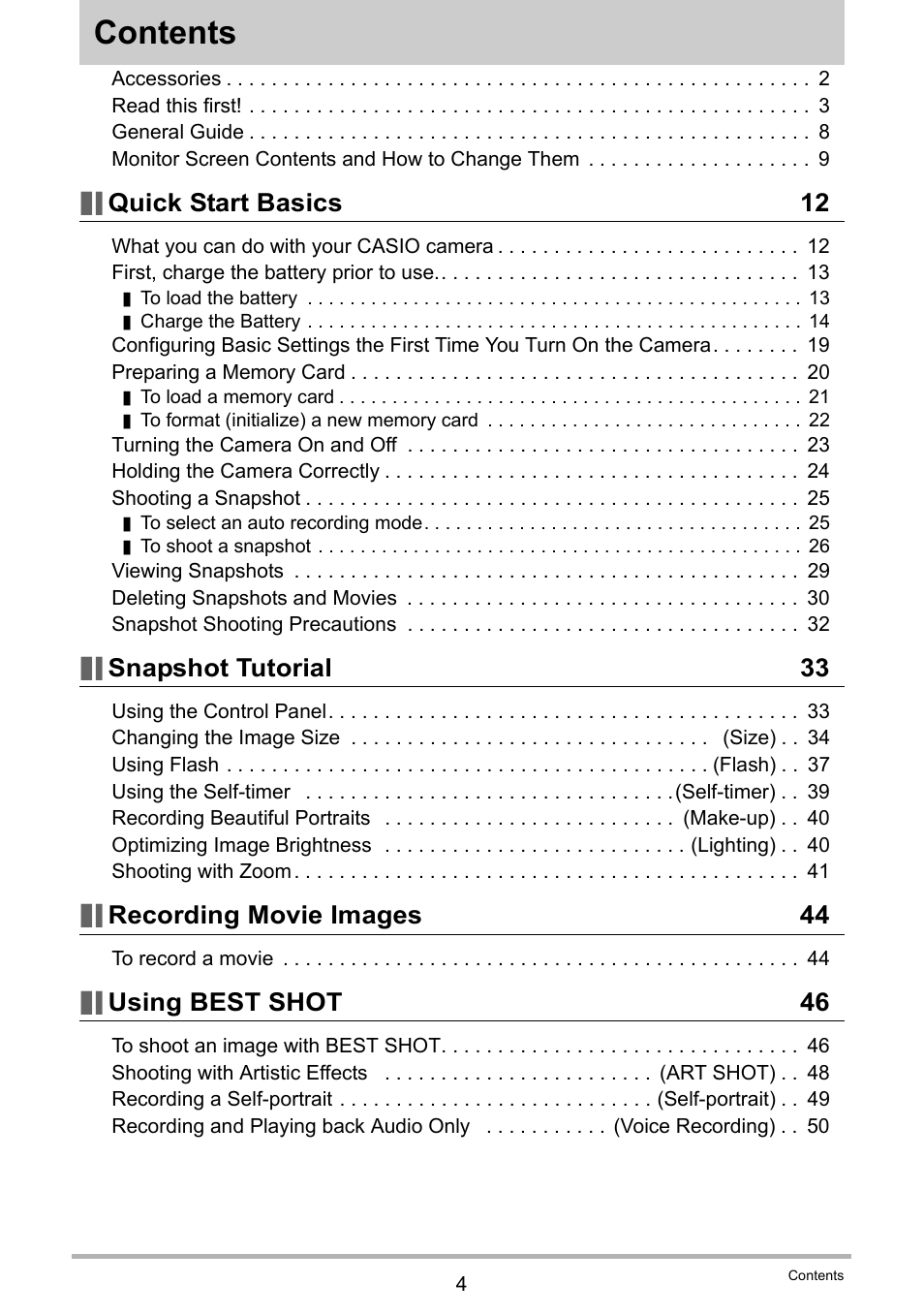 Casio EX-ZS50 User Manual | Page 4 / 133