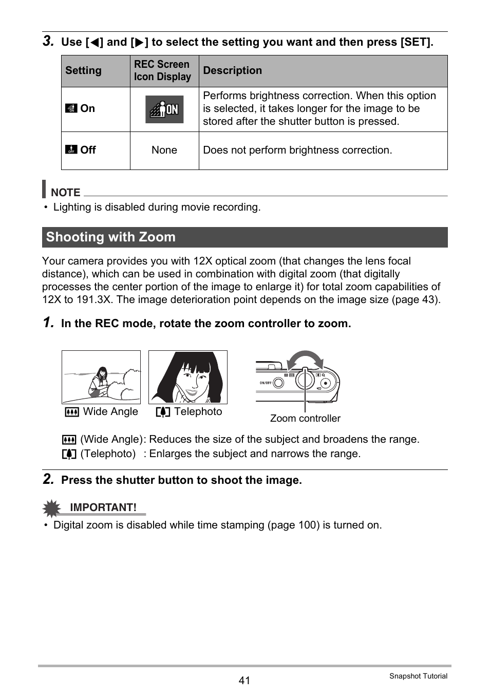 Shooting with zoom | Casio EX-ZS50 User Manual | Page 41 / 133