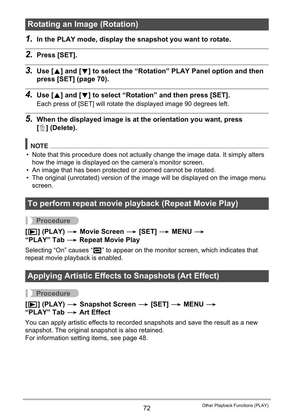 Rotating an image (rotation) | Casio EX-ZS50 User Manual | Page 72 / 133