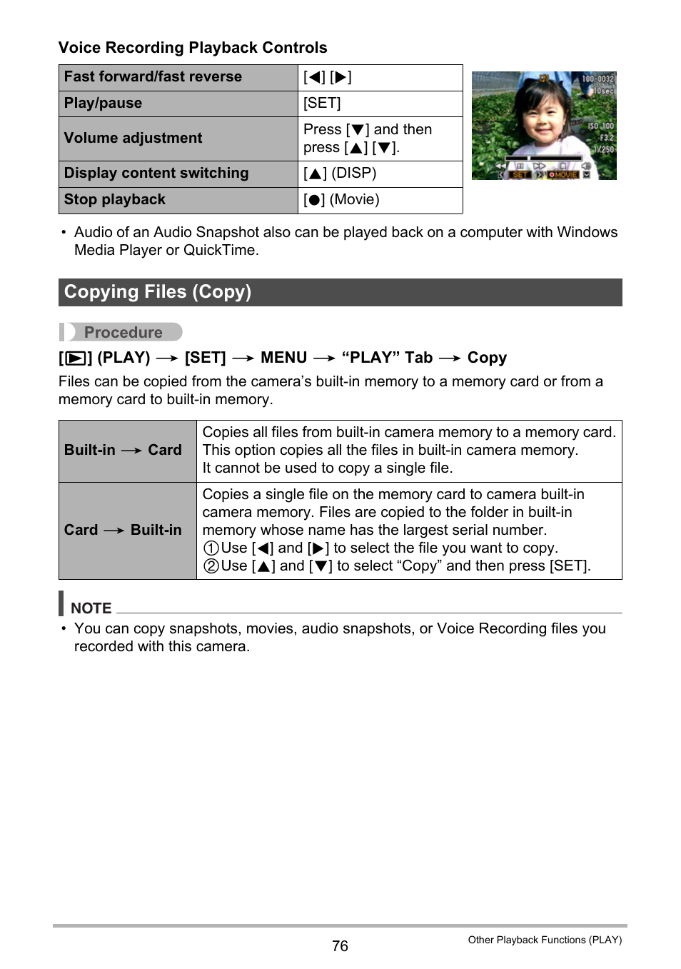 Copying files (copy) | Casio EX-ZS50 User Manual | Page 76 / 133