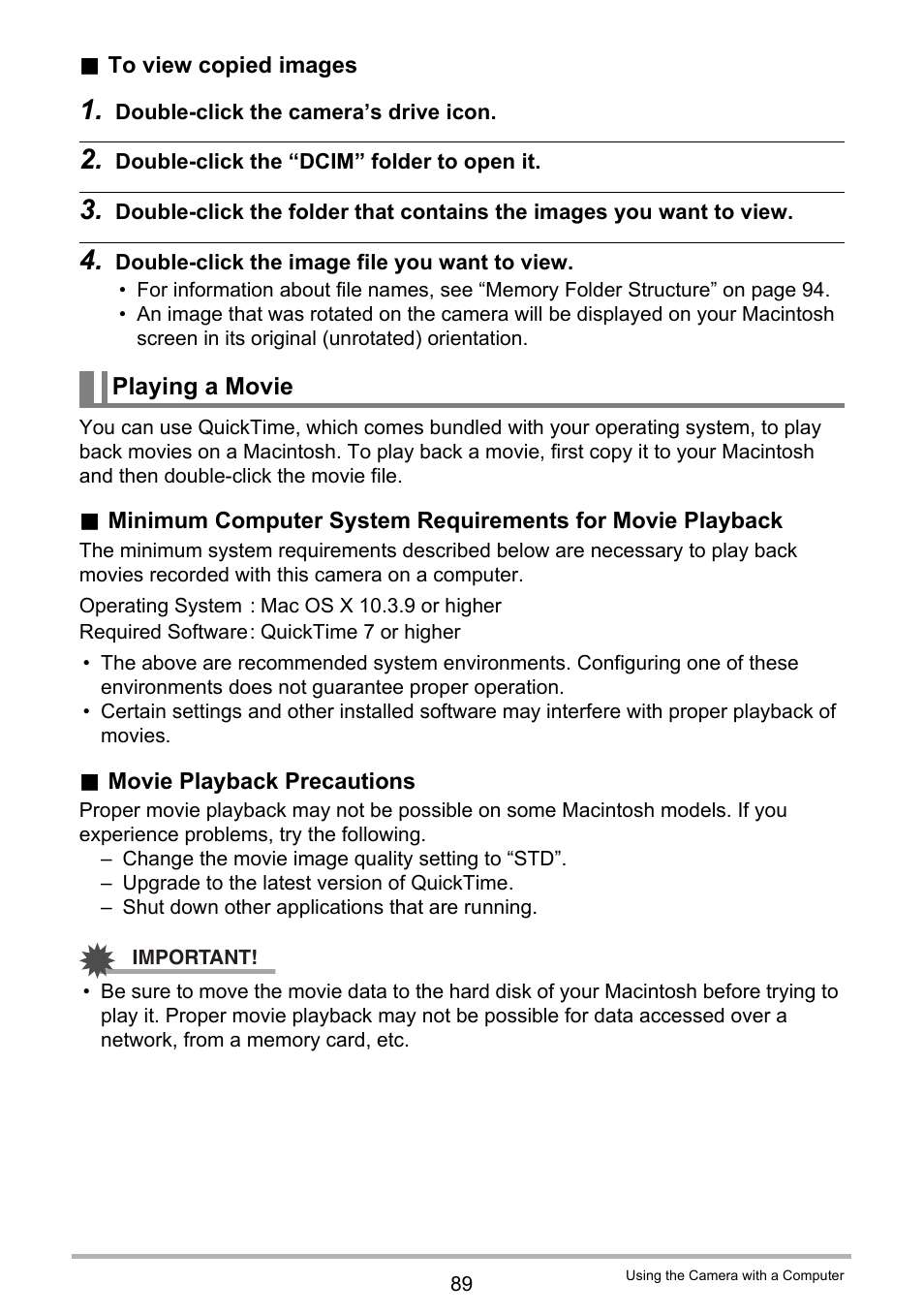 Playing a movie | Casio EX-ZS50 User Manual | Page 89 / 133