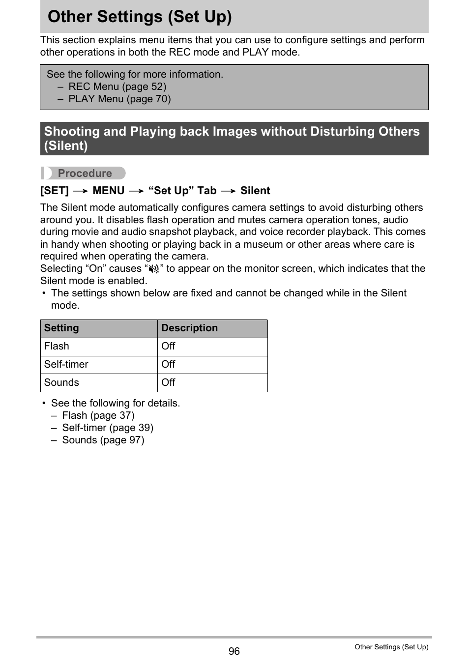 Other settings (set up), Other settings, Set up) 96 | Casio EX-ZS50 User Manual | Page 96 / 133