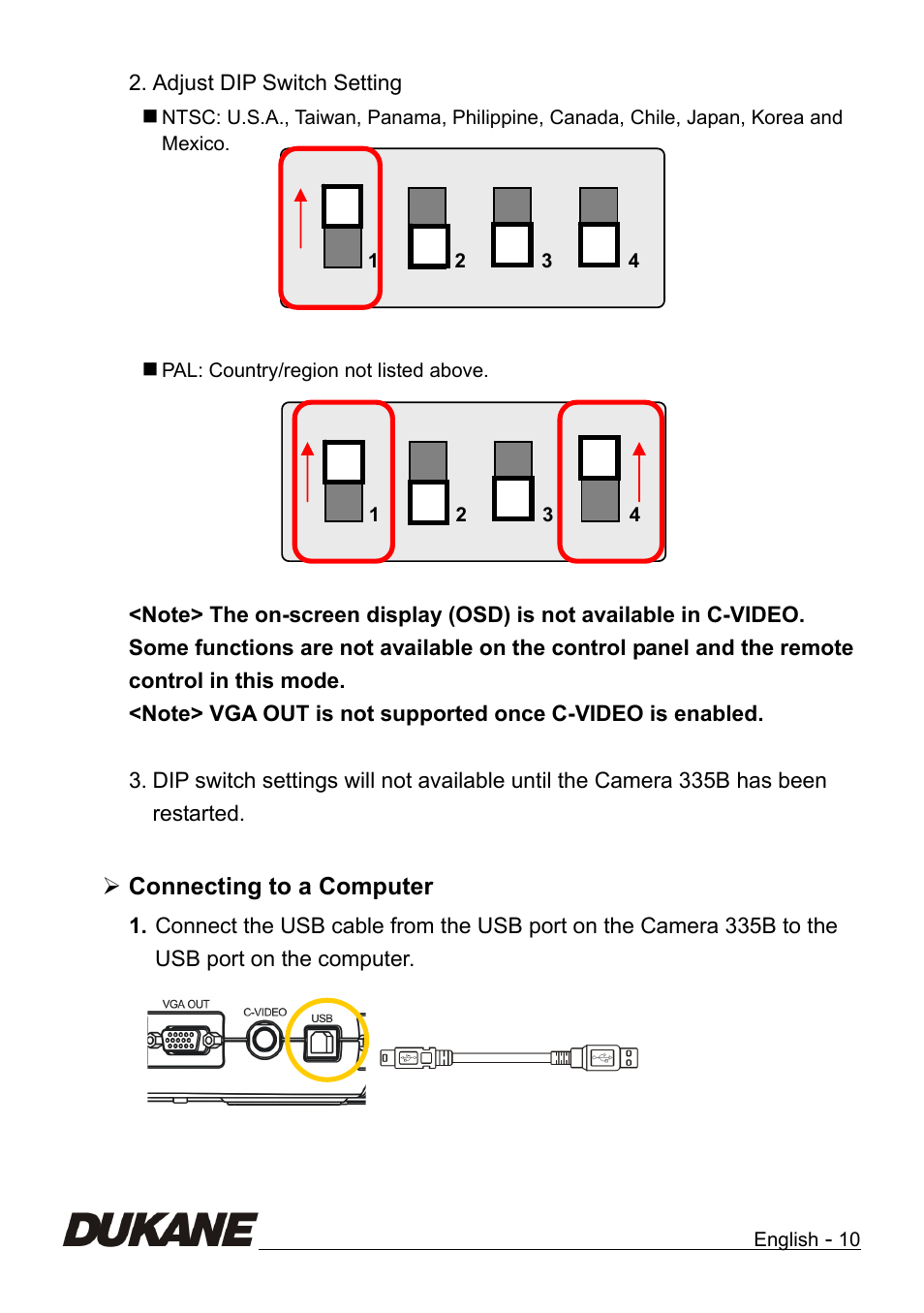 Dukane Camera Visual Presenter 335B User Manual | Page 11 / 32