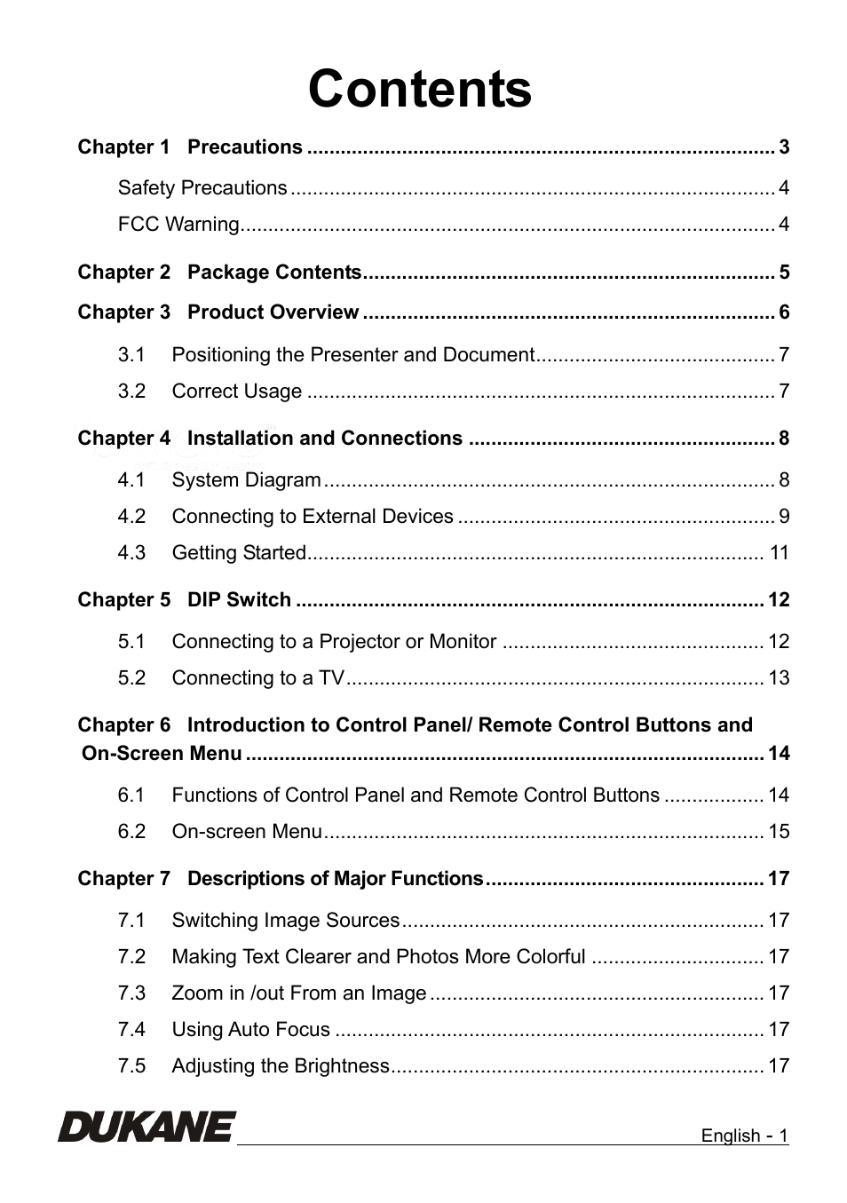 Dukane Camera Visual Presenter 335B User Manual | Page 2 / 32