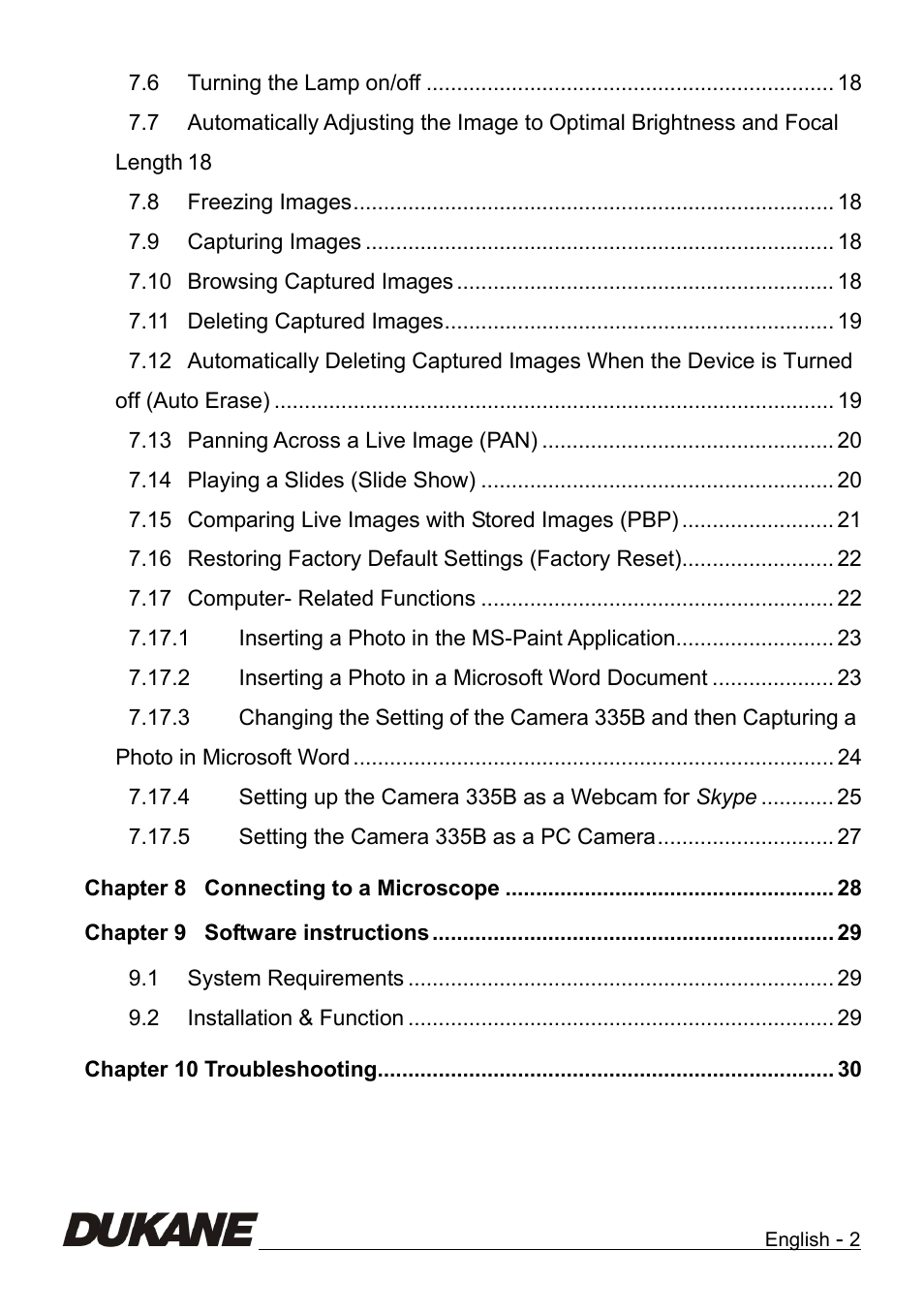 Dukane Camera Visual Presenter 335B User Manual | Page 3 / 32