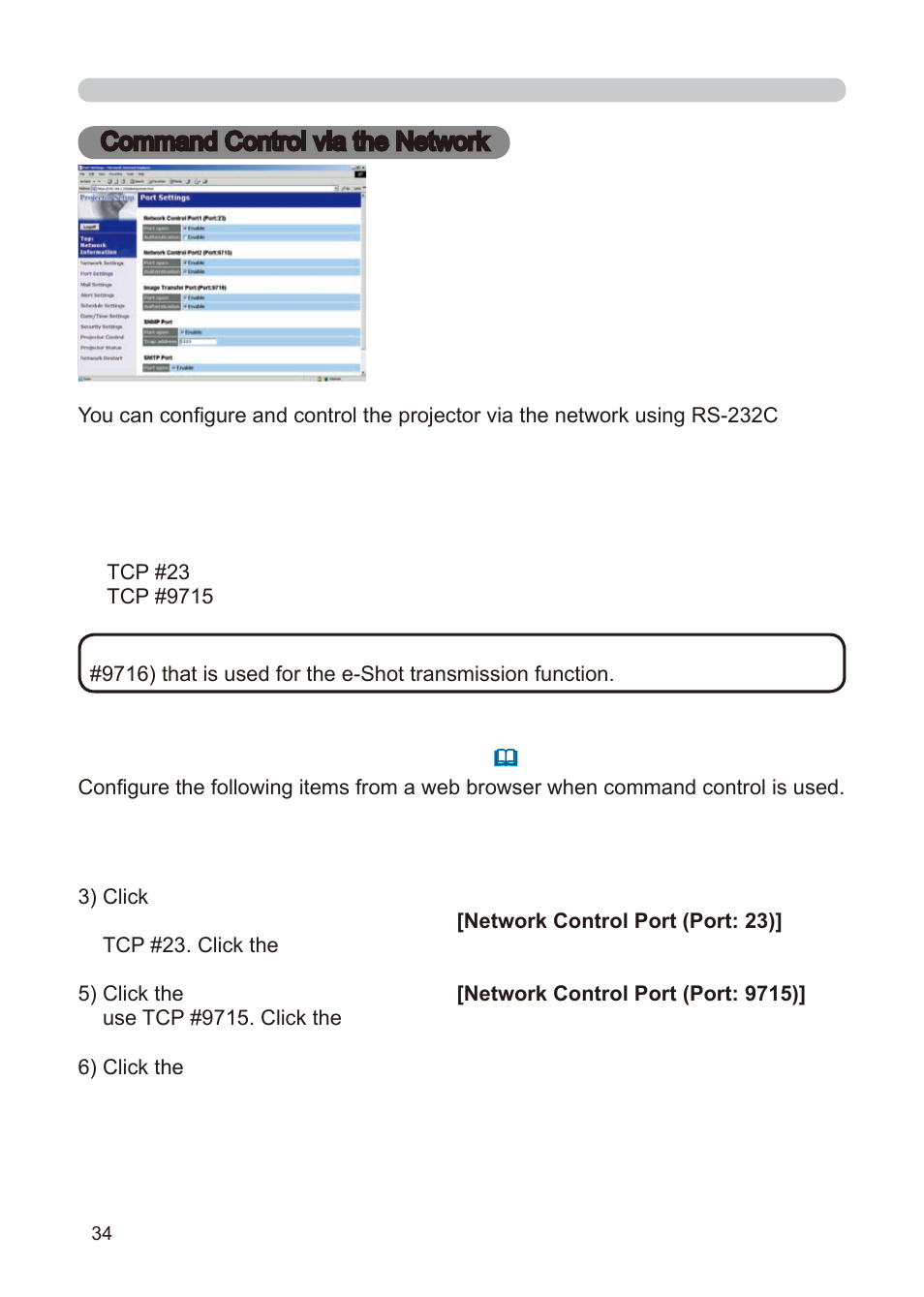 Command control via the network, Communication port, Command control settings | Dukane 8755E-RJ User Manual | Page 120 / 126