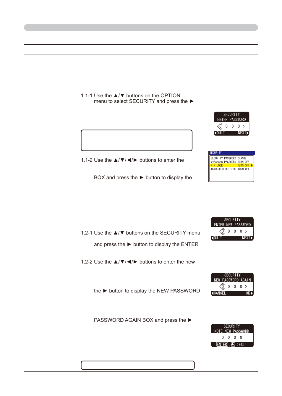 Using security features, Option menu (continued) | Dukane 8755E-RJ User Manual | Page 46 / 126