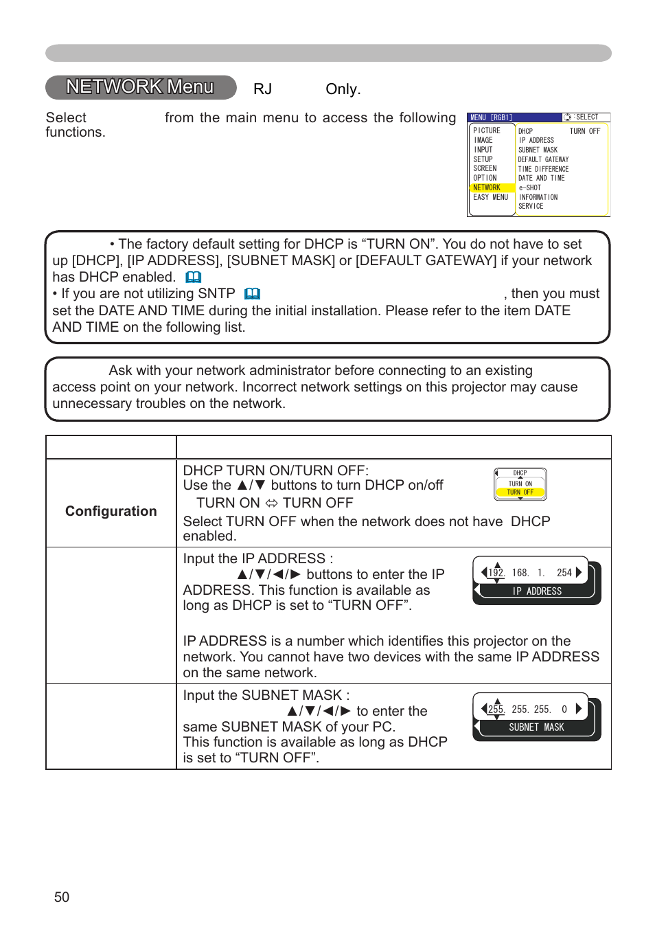 Network menu, 8776-rj only. rj model only | Dukane 8755E-RJ User Manual | Page 52 / 126