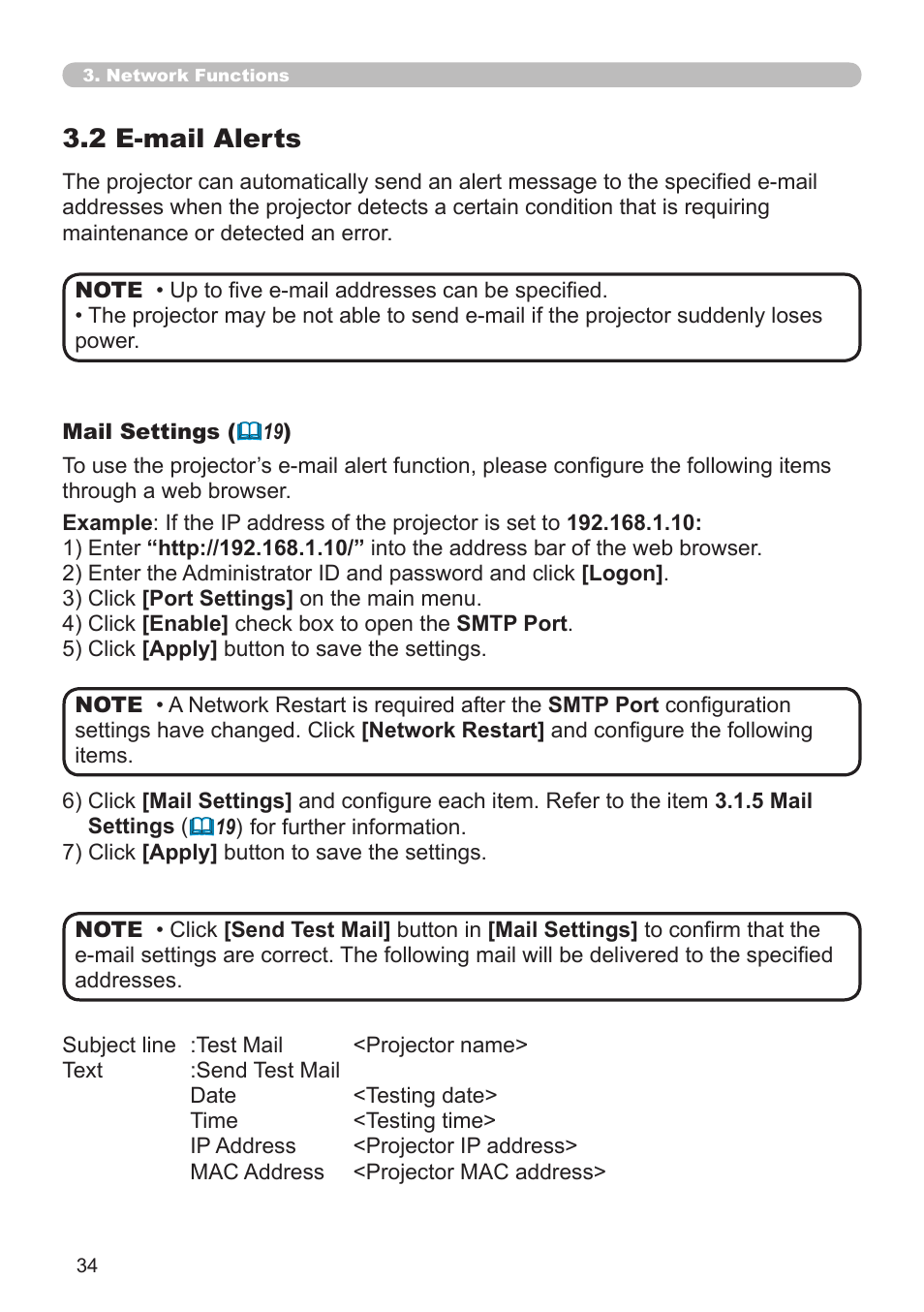 2 e-mail alerts | Dukane Projector 8111H User Manual | Page 34 / 53