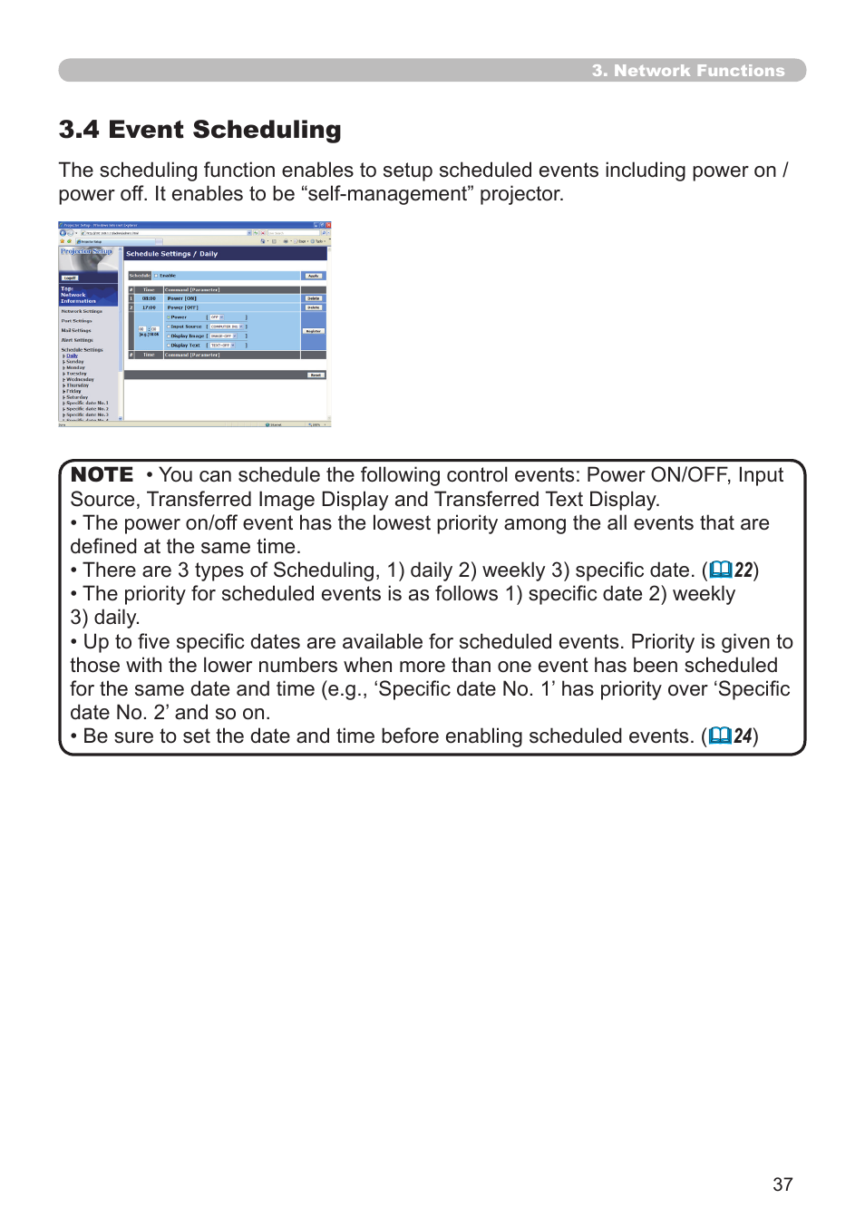 4 event scheduling | Dukane Projector 8111H User Manual | Page 37 / 53