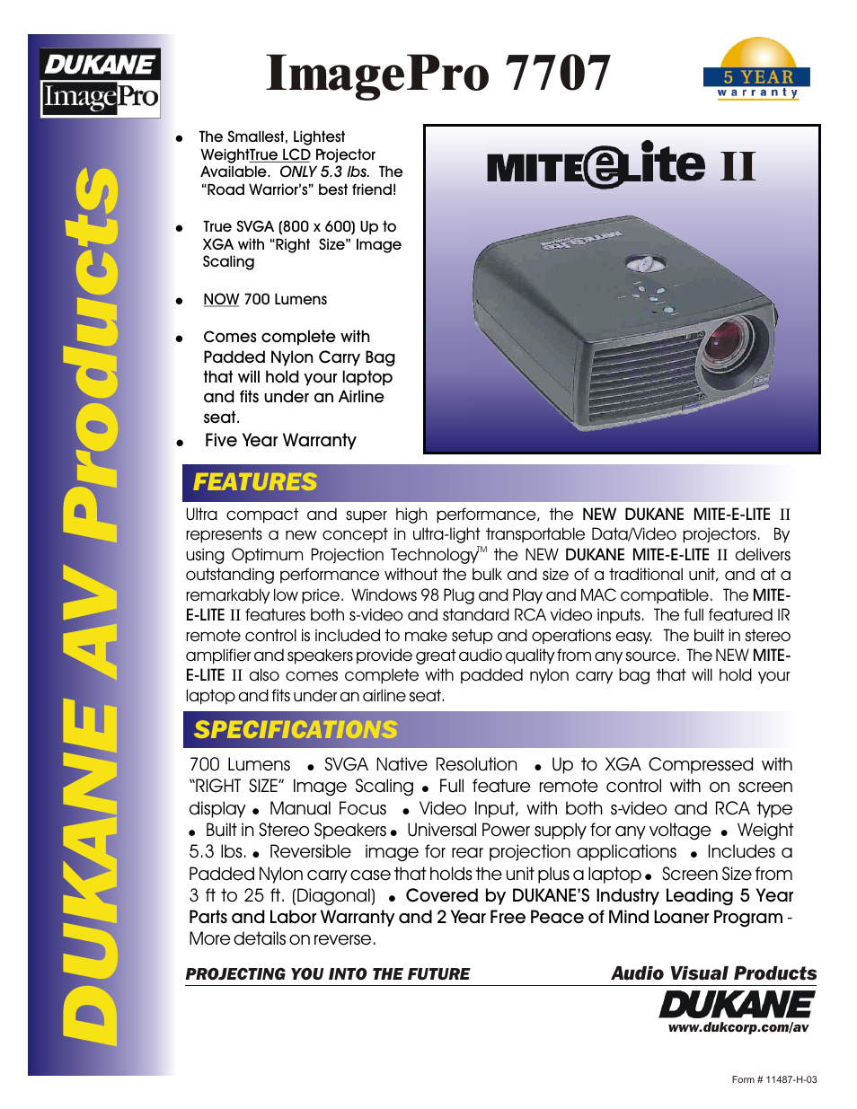 Dukane ImagePro 7707 User Manual | 2 pages