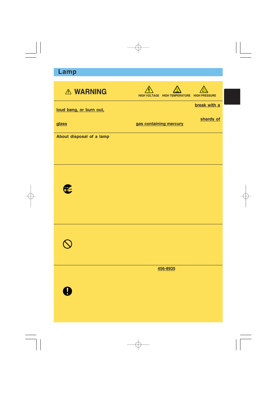 Warning, Lamp | Dukane 8935 User Manual | Page 39 / 62