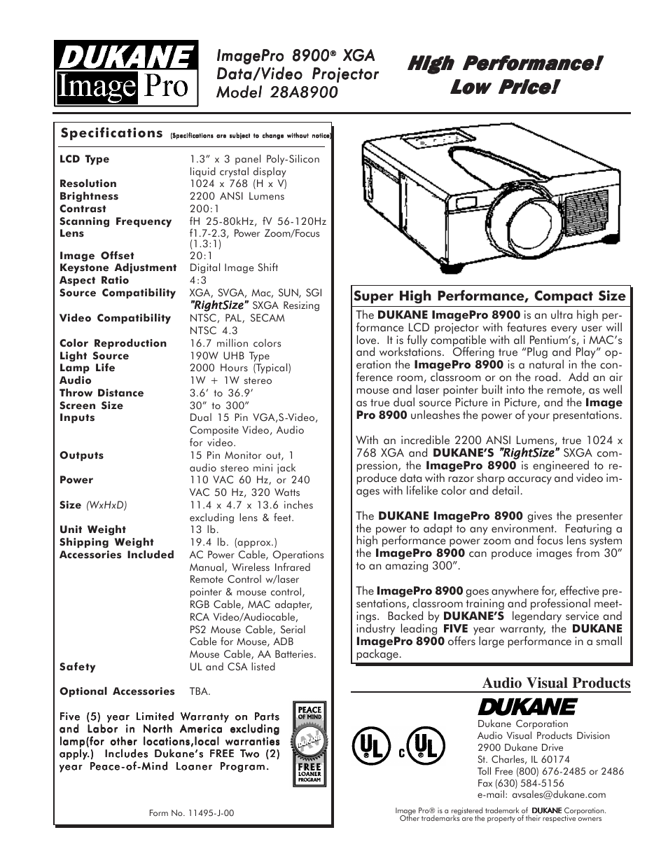 High performance, Imagepro 8900, Audio visual products | Super high performance, compact size | Dukane ImagePro 8900 User Manual | Page 2 / 2