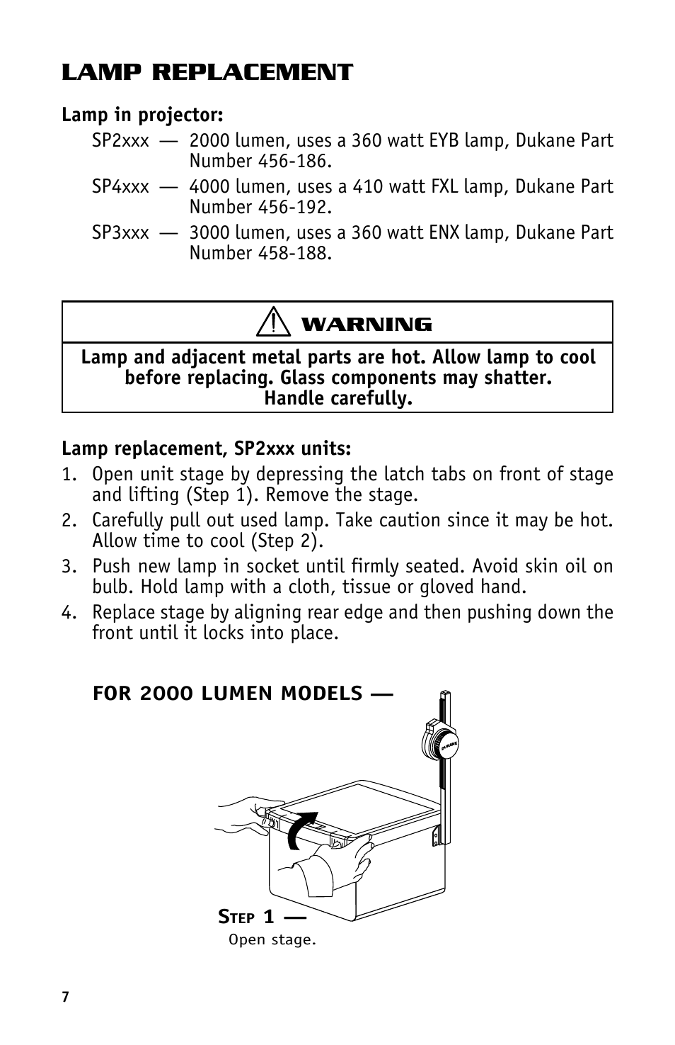 Lamp replacement | Dukane Projectors User Manual | Page 9 / 15