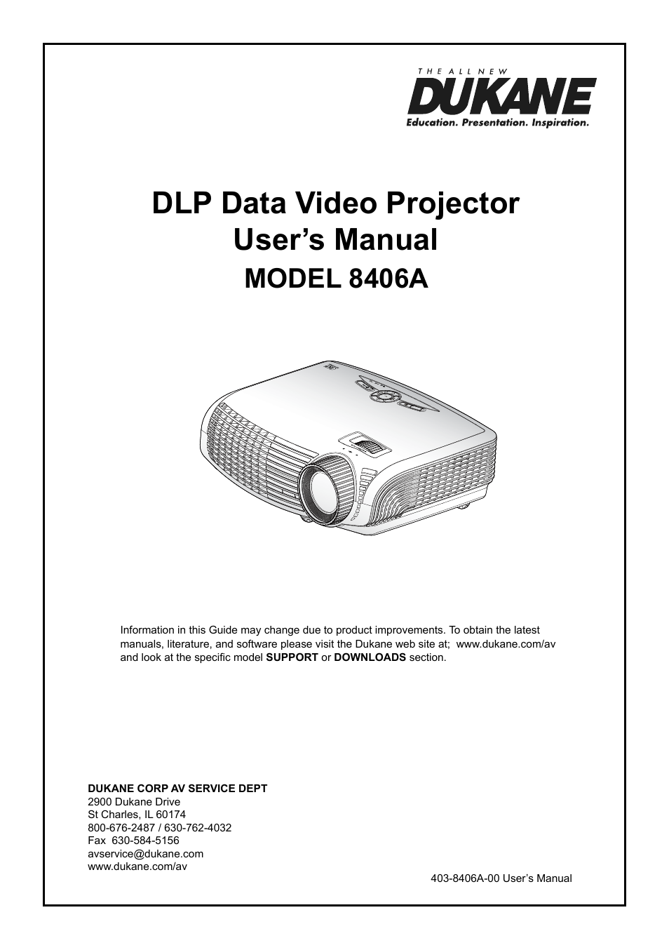 Dukane DLP Data Video Projector 8406A User Manual | 69 pages