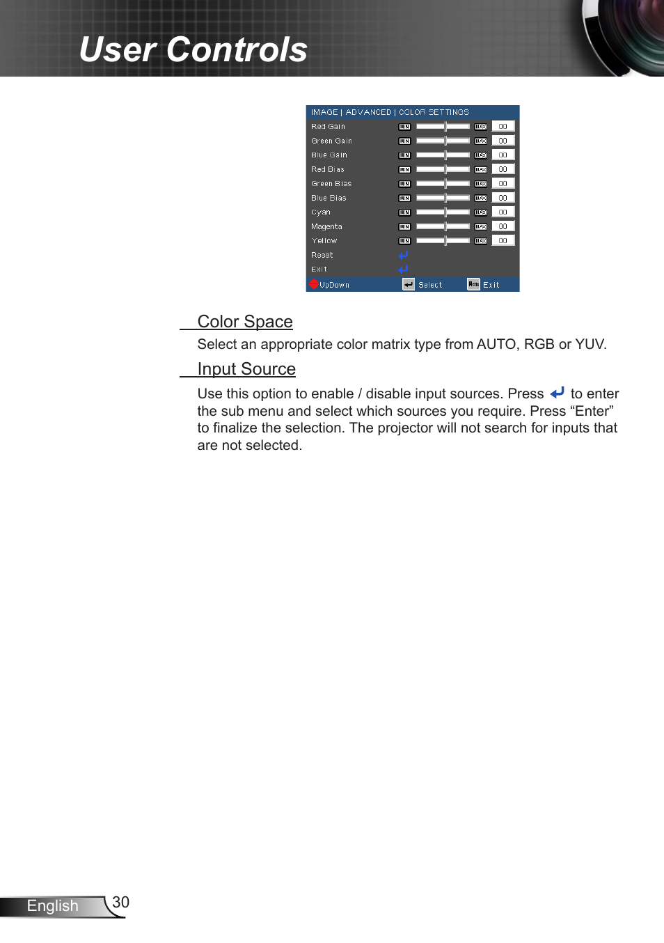 User controls | Dukane DLP Data Video Projector 8406A User Manual | Page 31 / 69