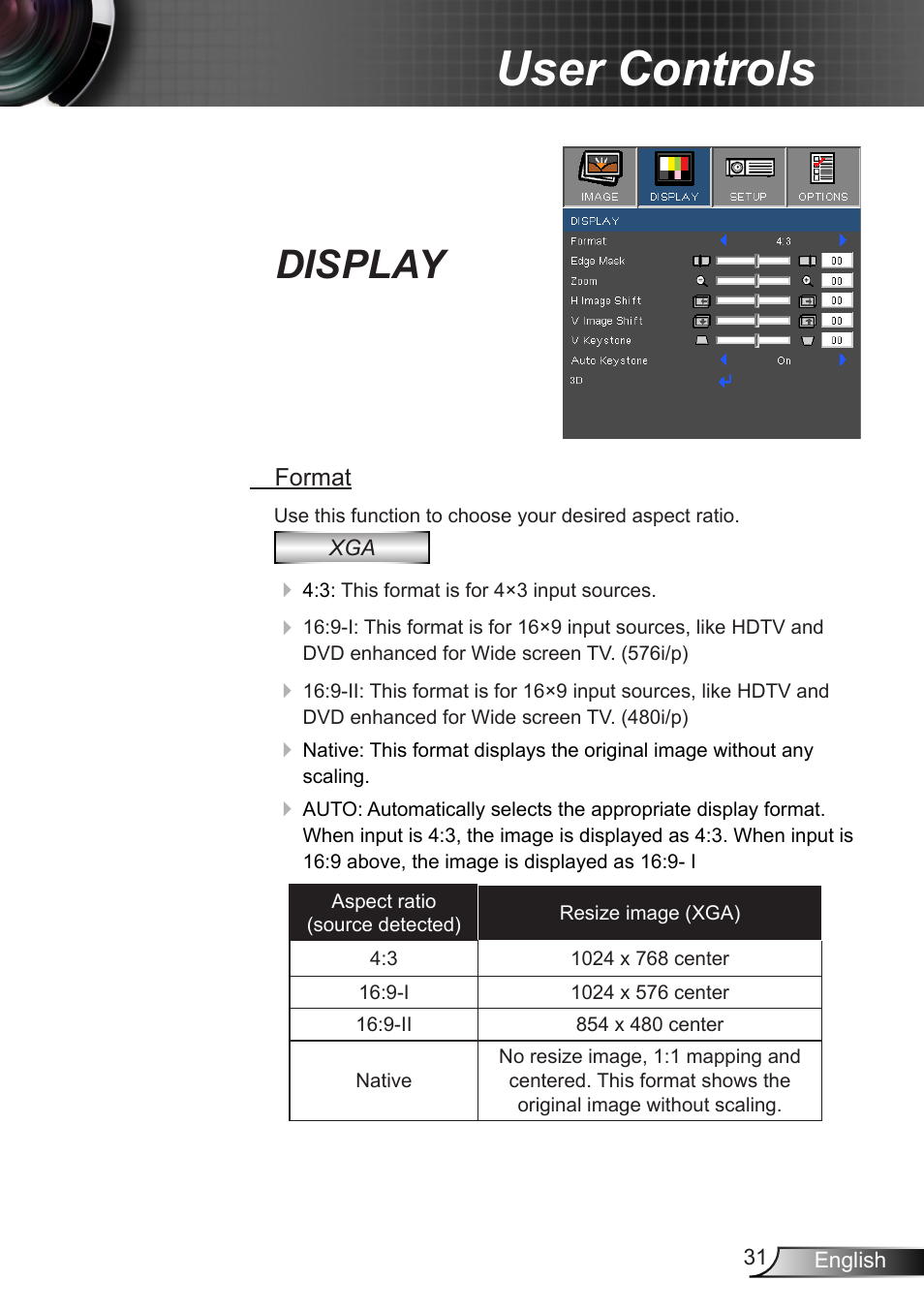 Display, User controls | Dukane DLP Data Video Projector 8406A User Manual | Page 32 / 69