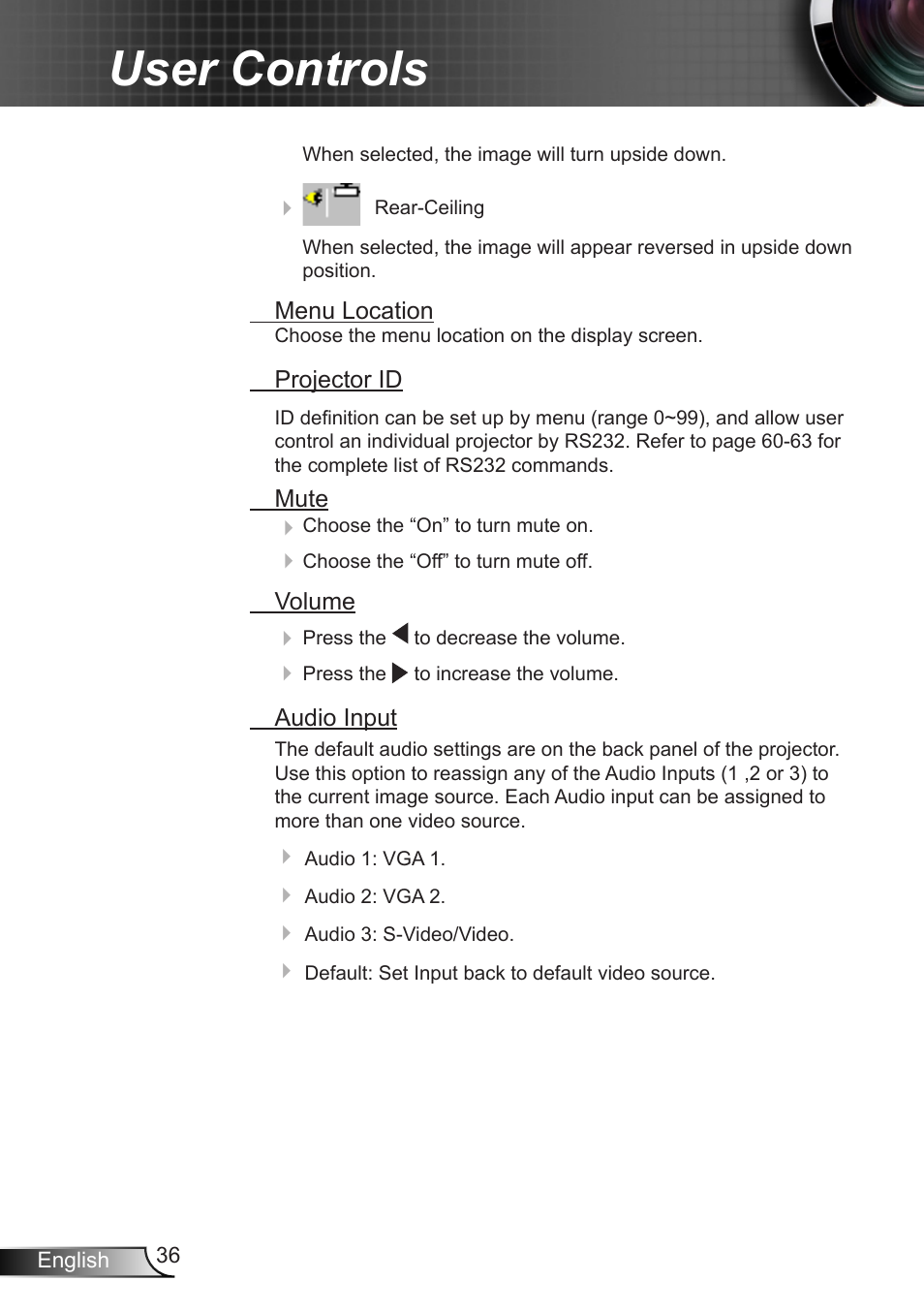 User controls | Dukane DLP Data Video Projector 8406A User Manual | Page 37 / 69