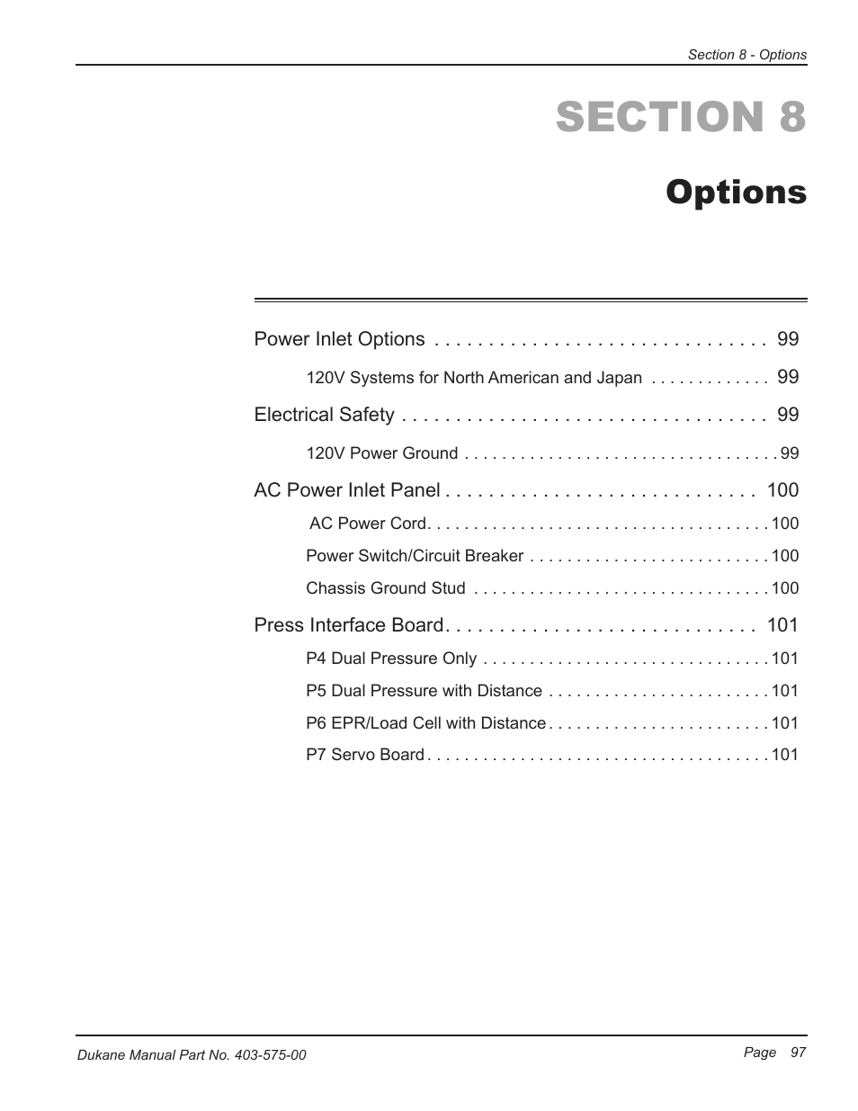 Options | Dukane Ultrasonic Generator 403-575-00 User Manual | Page 103 / 136