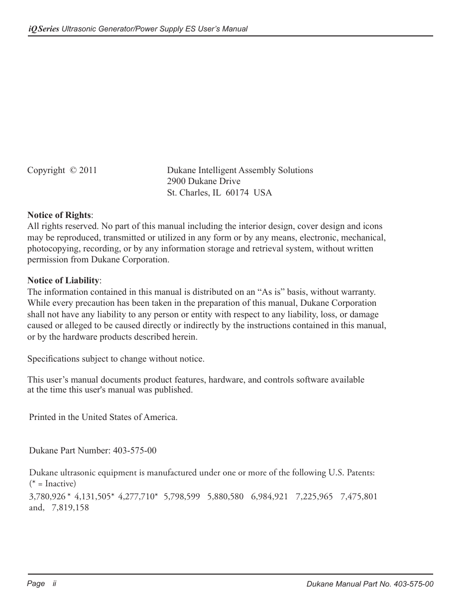 Dukane Ultrasonic Generator 403-575-00 User Manual | Page 2 / 136